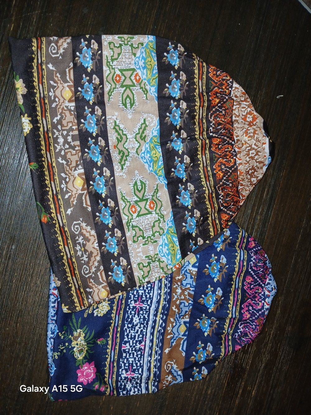Pack of Two Floral Printed Headwraps in Brown and Blue Chemo Caps